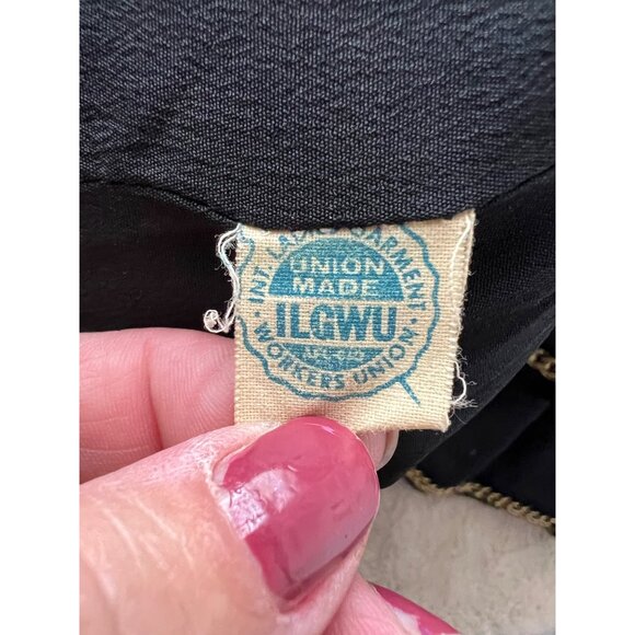 Vintage Frank Gallant Vintage Black Wool Cropped Jacket W/ Satin Trim & Double B - Picture 8 of 10